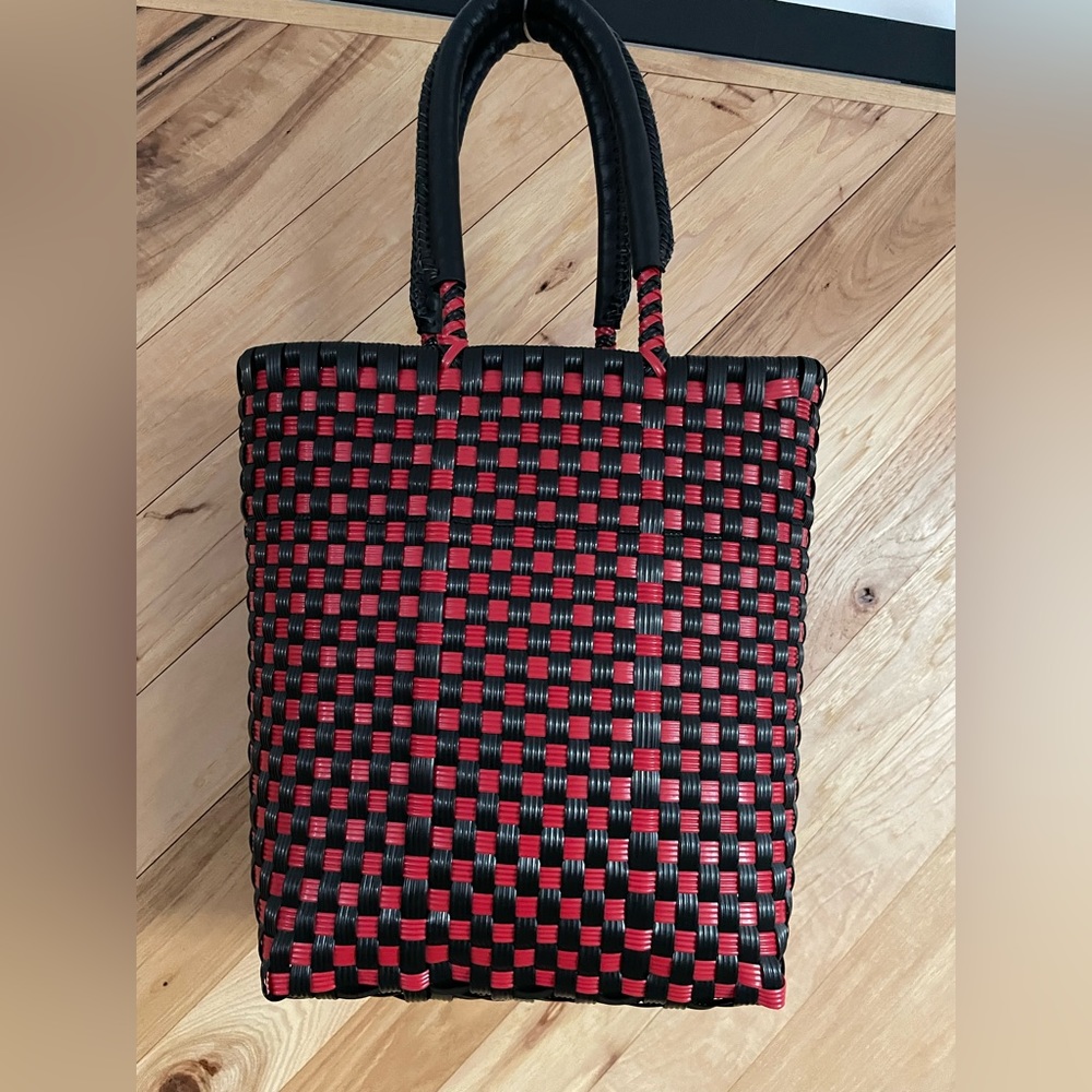 Black and red checker shopping bag